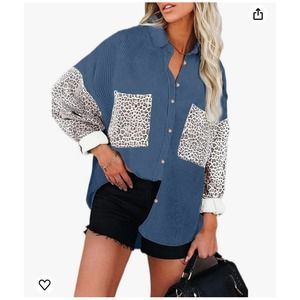 Women's Long Sleeve Leopard Button Down Jacket (Size XL)